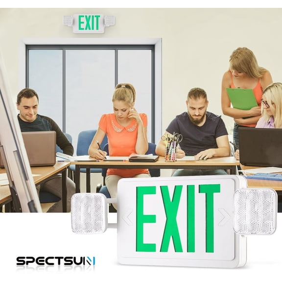 UL Listed 6 Packs Led Green Led Exit Sign with Battery Backup Combo Exit Light.