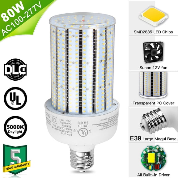 UL Listed 80W E39 Mogul Base LED Corn Cob Light Bulb Replace 800W Metal Halide