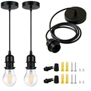 [UL Listed]Black  Pendant Light Kit Industrial, 2PCS E26 Lamp Socket Adjustable Hanging Pendant Light, Vintage Edison Pendant Light Cord Fixture, Retro Ceiling Lamp Kit for Kitchen Island Hallway
