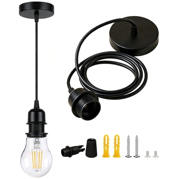 [UL Listed]Black  Pendant Light Kit Industrial,  E26 Lamp Socket Adjustable Hanging Pendant Light, Vintage Edison Pendant Light Cord Fixture, Retro Ceiling Lamp Kit for Kitchen Island Hallway