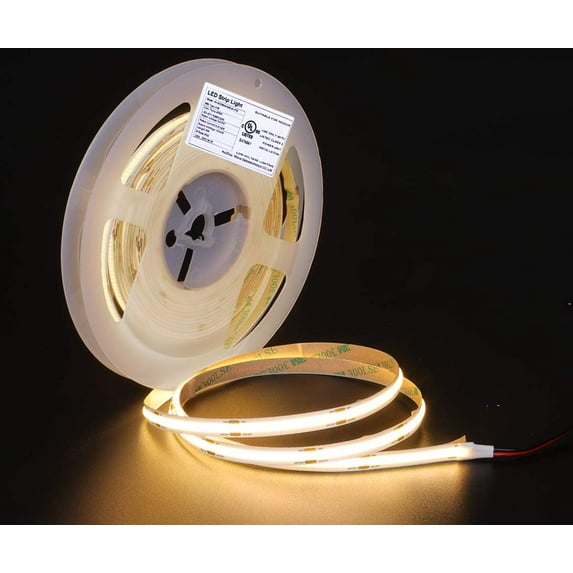 UL-Listed COB LED Strip Lights, 5m/16.4ft Flexible, Warm White 3000K 5500Lm CRI 80+, 528LEDs/M LED Tape Light , DC24V led Rope Lights for Stage, Home, Cabinet, Kitchen, DIY Lighting