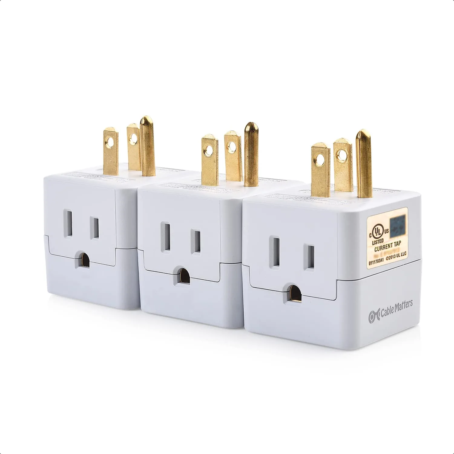 Cable Matters UL Listed 3Pack 3 Outlet Wall Adapter, Power Cube Tap
