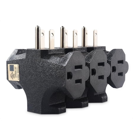 [UL Listed] Cable Matters 3-Pack 3 Way Plug Adapter 15A 1875W in Black (3 Prong 3 Outlet Adapter Power Splitter Plug Outlet Multi Plug Outlet Outlet Extender)