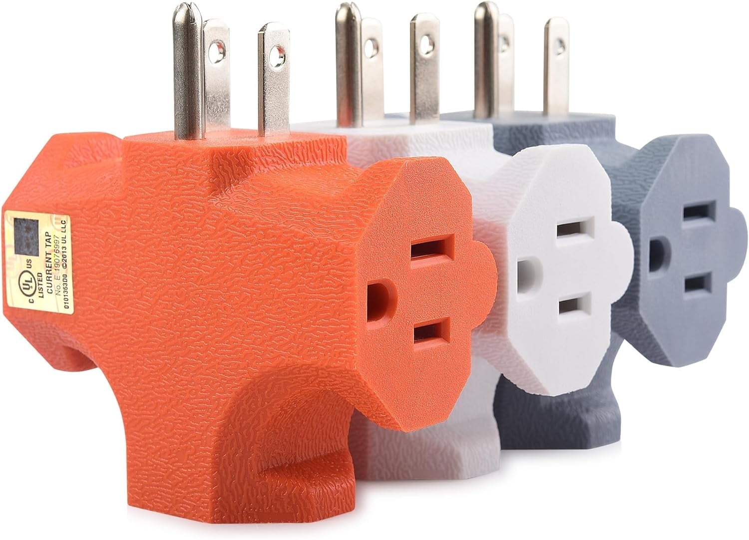 [UL Listed] Cable Matters 3-Pack 3 Way Plug Adapter 15A 1875W in Combo Colors (3 Prong 3 Outlet Adapter, Power Splitter Plug Outlet, Multi Plug Outlet, Outlet Extender)