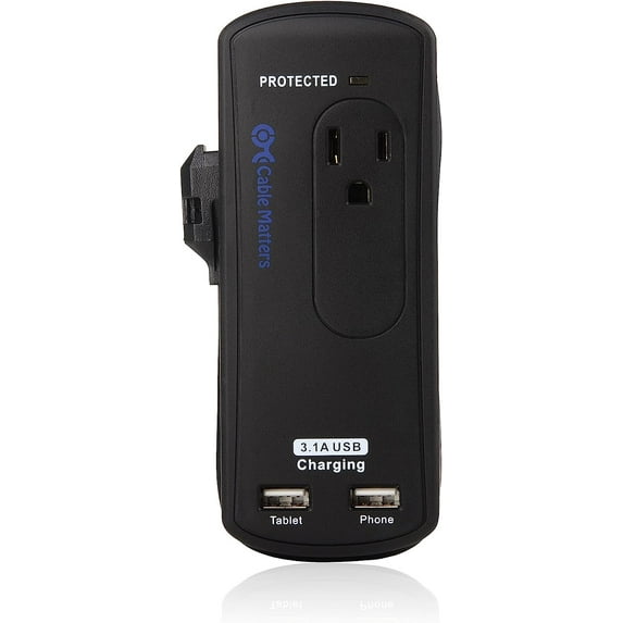 [UL Listed] Cable Matters Travel Two Outlet Power Surge Protector with Dual USB Charging Ports