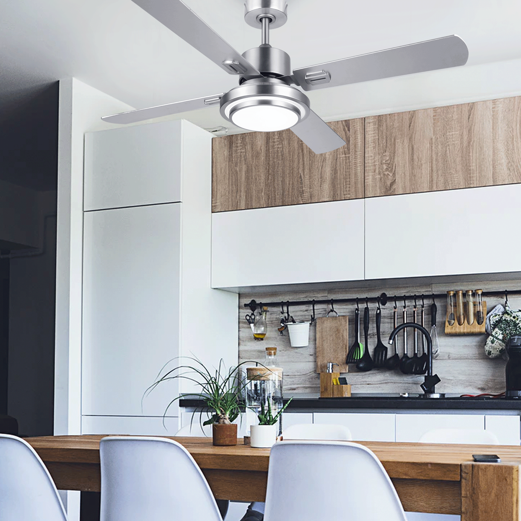 UL Listed Ceiling Fan Light Brushed Nickel Finish with 15W LED & Remote