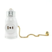 UL Listed E26 to 2 Polarized Outlet Socket Adapter Light Holder Splitter,Pull Chain Switch Control Light Bulb White,1-Pack