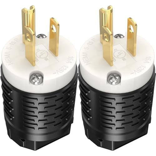 UL Listed Male Plug Power Cord CapReplacement Extension Cord Repair End Heavy Duty NEMA 5-15P 15A 110 120 125 Volt 3-Prong 2-Pole 3-Wire Straight Blade Terminal Wireable Industrial Grade 2-Pack