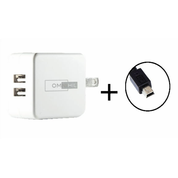 [UL Listed] OMNIHIL 2-Port Wall Charger+30FT MINI-USB Cable Compatible with Texas Instruments TI-84 Plus C Silver Edition/Texas Instruments TI-84 Plus