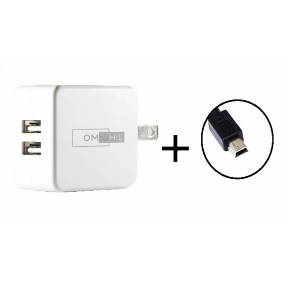 [UL Listed] OMNIHIL 2-Port Wall Charger+5FT-MINI-USB Cable Compatible with Zoom H5