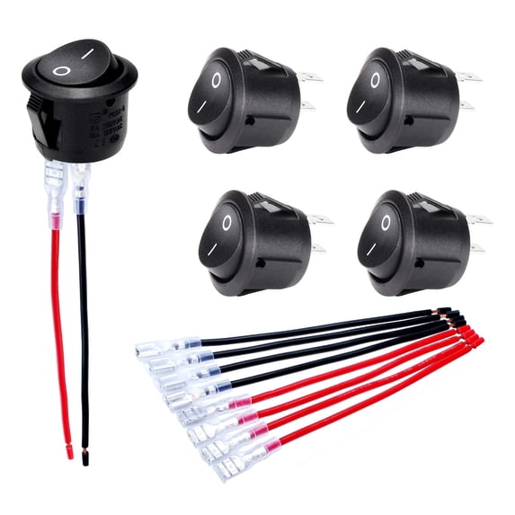 UL Listed ON Off Round Rocker Switches SPST 20mm Mini 12 Volt DC Mini Circle Toggle Switch 12V for Car Automotive RV 2 Pin Switch 120V Wired KCD1-5Pack
