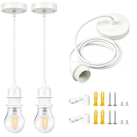 [UL Listed]White Pendant Light Kit Industrial, 2PCS E26 Lamp Socket Adjustable Hanging Pendant Light, Vintage Edison Pendant Light Cord Fixture, Retro Ceiling Lamp Kit for Kitchen Island Hallway