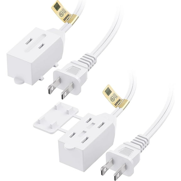 [UL Listed] chalian 2-Pack 16 AWG 2 Prong Short Extension Cord 3 ft, 13A 3-Outlet Extension Cords with Tamper Guard, 13 Amp, 1625 Watts, White