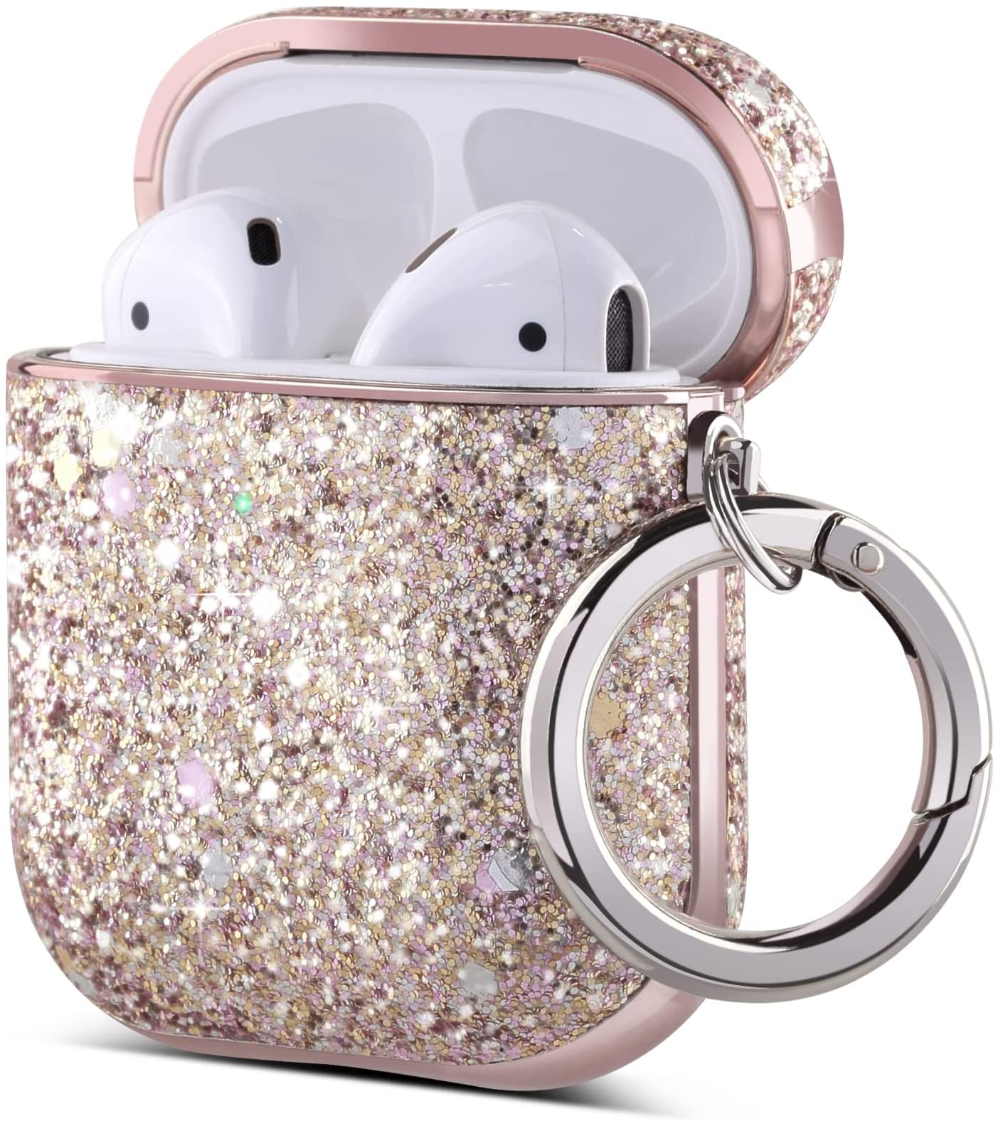 ULAK AirPods Case 1st 2nd Generation, Cute Shockproof Airpods Case Cover with Keychain for Apple AirPod Charging Case 2 1 for Girls Women, Bling Pink - image 1 of 9