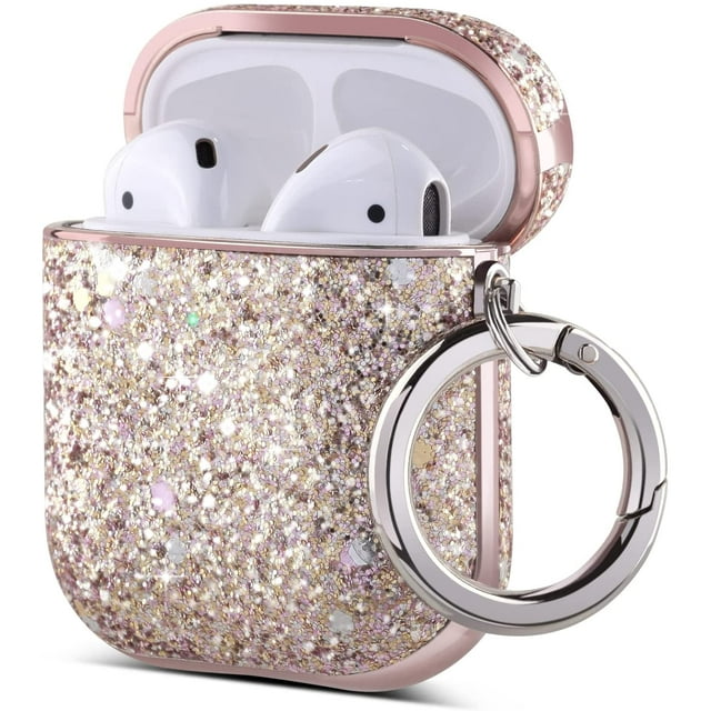 ULAK AirPods Case 1st 2nd Generation, Cute Shockproof Airpods Case Cover with Keychain for Apple AirPod Charging Case 2 1 for Girls Women, Bling Pink
