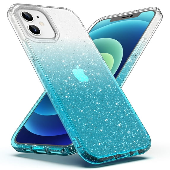 ULAK Clear iPhone 12 mini Case, Sparkle Slim Shockproof Rugged Bumper Phone Case for Apple iPhone 12 Mini 5.4, Sky Blue