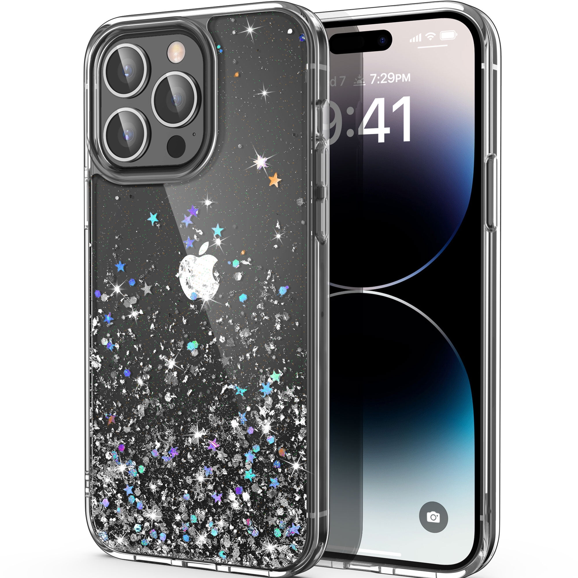 ULAK Glitter Case for iPhone 14 Pro Max, Clear Slim Shockproof Bumper Phone  Case for Apple iPhone 14 Pro Max 2022 for Women Girls, Silver Stars 