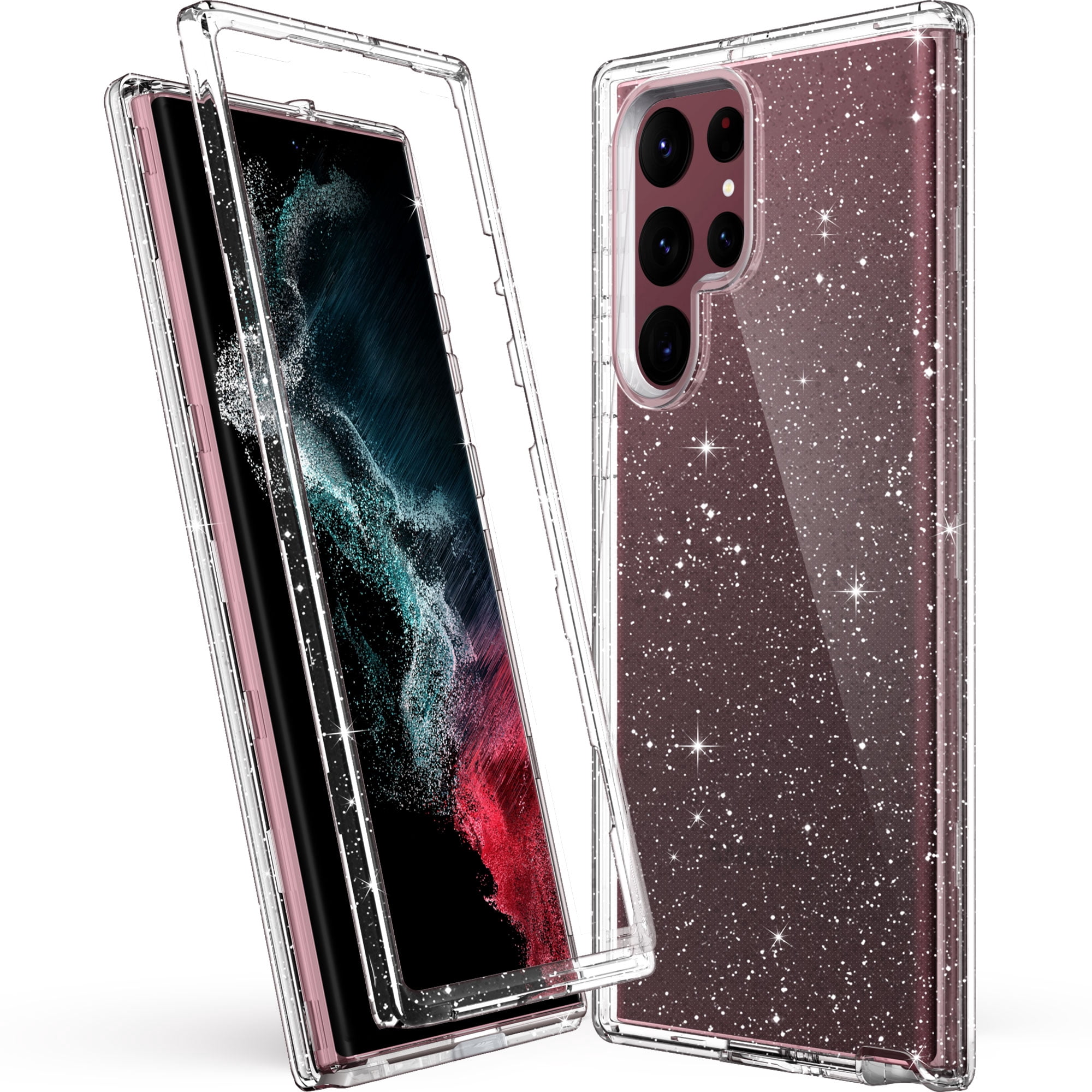 ULAK Phone Case for SAMSUNG Galaxy S22 Ultra for Girls Women, 3 in 1 Heavy Duty Shockproof Case, Clear Glitter ULAK Phone Case for SAMSUNG Galaxy S22 Ultra for Girls Women, 3 in 1 Heavy Duty Shockproof Case, Clear Glitter