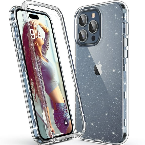 ULAK Phone Case for iPhone 15 Pro Max, Sturdy Rugged Hybrid Heavy Duty Shockproof Clear Case for Apple iPhone 15 Pro Max 6.7 inch 2023, Glitter