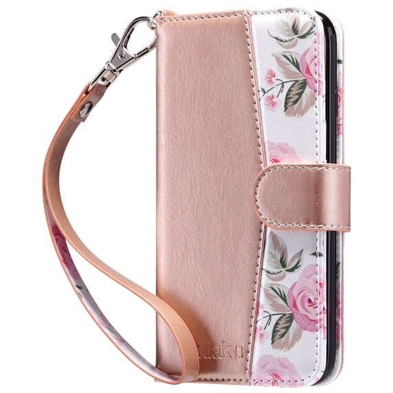 ULAK Wallet Phone Case for iPhone SE 5G 2022,iPhone SE 2020,iPhone 8 7, Shockproof Kickstand Flip Case for Apple iPhone SE 3 2 Geneneration/7/8 with Credit Card Holder for Girls Women, Pink