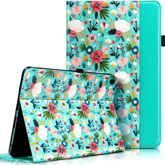 ULAK iPad 10.2 Case 9th 8th 7th Generation with Pencil Holder, Leather Folio Smart Case with Card Holder for Apple iPad 10.2 9th 8th 7th Gen 2021 2020 2019, Mint Floral