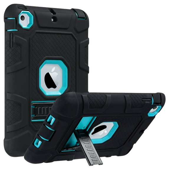 ULAK iPad mini 3 2 1 Case, Heavy Duty Three Layer Shockproof Sturdy Case with Kickstand for Apple iPad Mini 1st 2nd 3rd Generation for Kids, Black/Blue