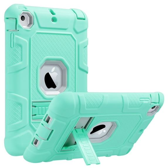 ULAK iPad mini 3 2 1 Case, Heavy Duty Three Layer Shockproof Sturdy Case with Kickstand for Apple iPad Mini 1st 2nd 3rd Generation for Kids, Green Gray