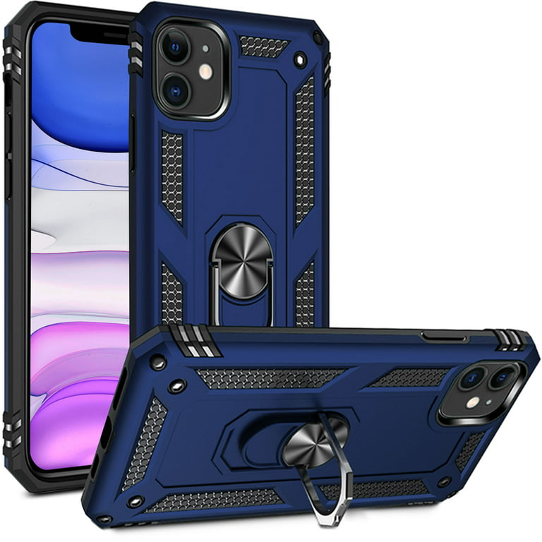 ULAK iPhone 11 Case with Kickstand Loop, Sturdy Heavy Duty Shockproof Phone  Case for Apple iPhone 11 with Rotating Holder Ring for Men Boys, Blue