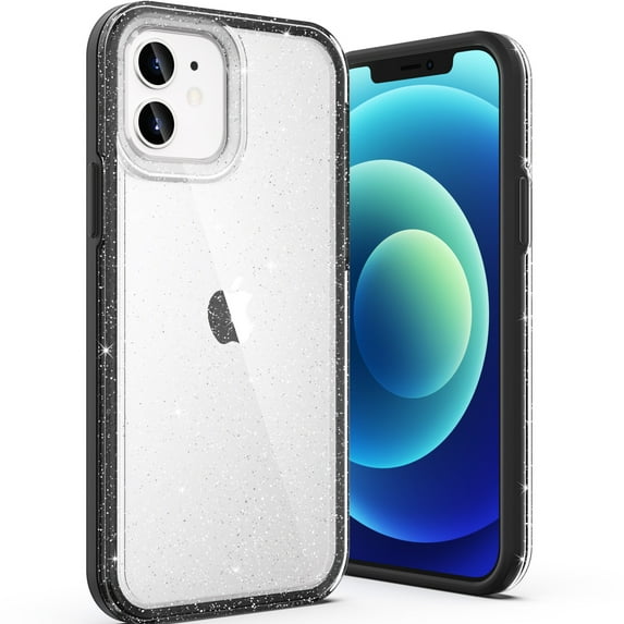ULAK iPhone 12 Case, iPhone 12 Pro Case, Anti-Scratch Shockproof Bumper Slim Phone Case for Apple iPhone 12 / 12 Pro, Black Clear Glitter