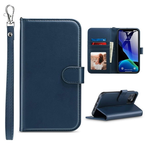 ULAK iPhone 13 Pro Wallet Case for Women Girls, Kickstand PU Leather Phone Case with Card Holder for Apple iPhone 13 Pro 6.1 inch 2021, Blue