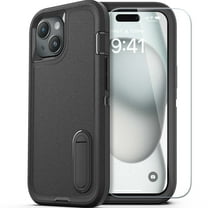 ULAK iPhone 15 Case With Screen Protector Built In Kickstand, Heavy Duty Military Shockproof Phone Case for Apple iPhone 15 6.1" 2023, Black