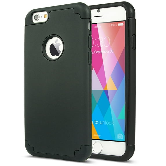 ULAK iPhone 6 Case, iPhone 6S Case, Slim Dual Layer Shockproof Bumper Phone Case for Apple iPhone 6 / 6s for Boys Girls Women Men, Black