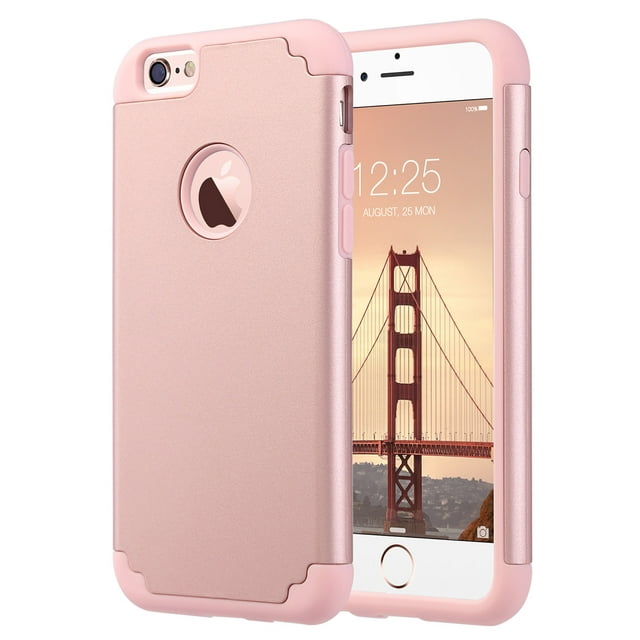 ULAK iPhone 6 Case, iPhone 6S Case, Slim Dual Layer Shockproof Bumper Phone Case for Apple iPhone 6 / 6s for Girls Women, Rose Gold
