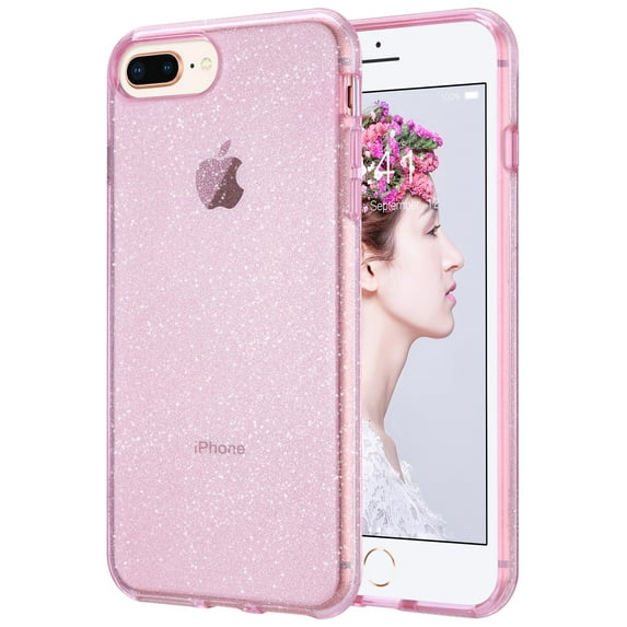ULAK iPhone 8 Plus Case, iPhone 7 Plus Case, Slim Shockproof Bumper Cover Phone Case for Apple iPhone 7 Plus /iPhone 8 Plus for Women Girls, Pink Glitter