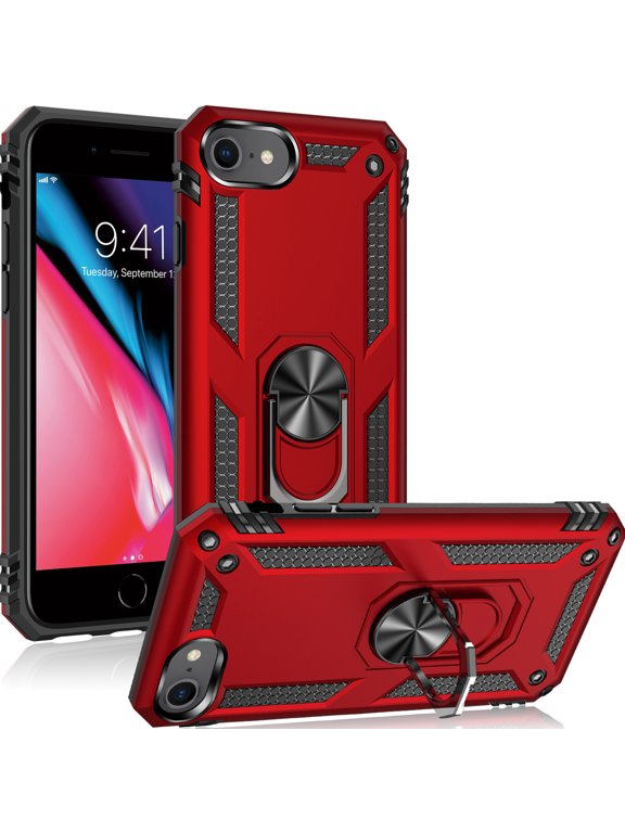 iPhone SE 3 2022 & iPhone 8 & iPhone 7 & iPhone SE 2 2020 Case for Boys Men, Heavy Duty Shockproof Sturdy Phone Case for iPhone 7/8/SE 2nd 3rd Generation 5G, Red