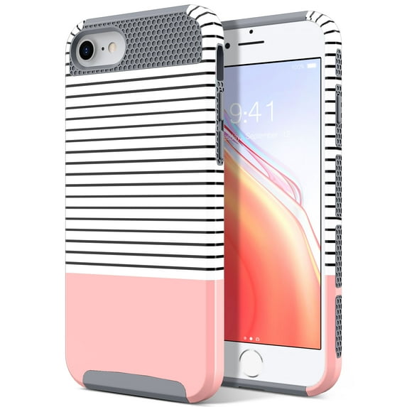 ULAK iPhone SE 5G 2022 2020 Case & iPhone 8 7 Case for Women Girls, Sturdy Shockproof Phone Case for Apple iPhone 7/ 8/ SE 2nd 3rd Generation, Rose Gold Stripes