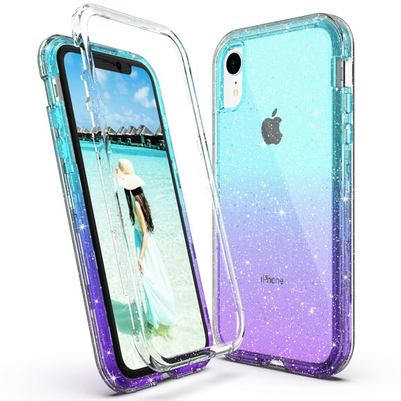 ULAK iPhone XR Case, Stylish Heavy Duty Hybrid Hard PC Back Cover and Front Bumper Frame Phone Case for Apple iPhone XR 6.1 inch for Women Girls, Blue Purple