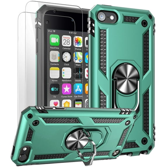 ULAK iPod Touch 7 Case for Kids, iPod Touch 6 Case, iPod Touch 5 Cases, Shockproof Heavy Duty Kickstand Cover for Apple iPod Touch 7th/6th/5th Generation, Green
