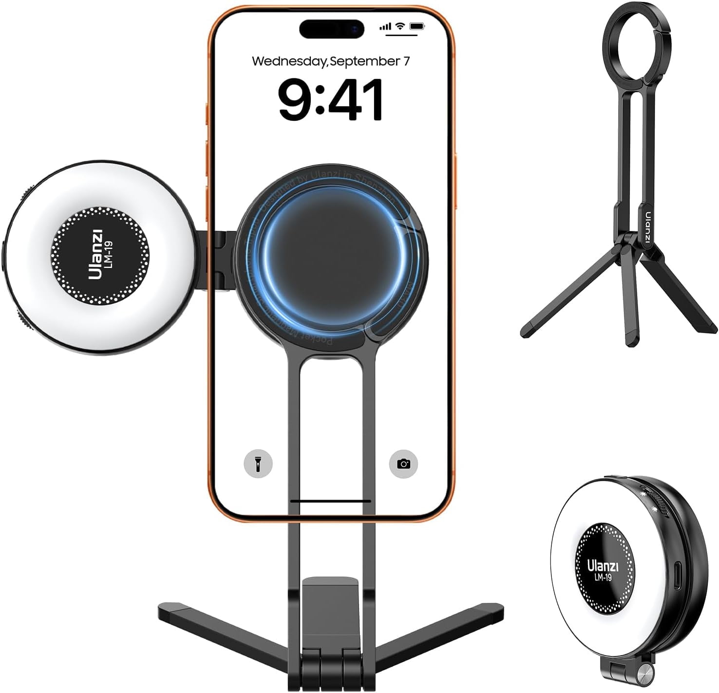 ULANZI 2-in-1 Magnetic Phone Tripod & Selfie Light Kit,MA30 Phone Stand with LM19 2500K-8500K LED Fill Light for Photo/Vlog/Video