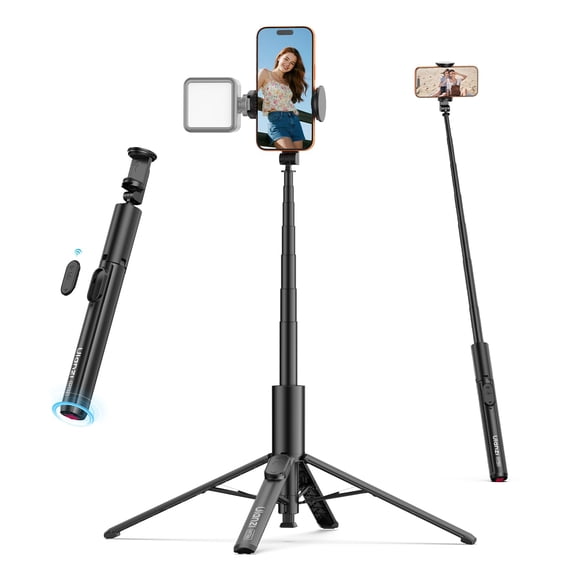 ULANZI MT86 60" Automatic Phone Tripod Stand with Bluetooth Remote, Adjustable AutoOpen Selfie Stick for iPhone Android, Portable Extendable Travel Tripod for Selfie/Vlogging, Black