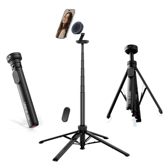 ULANZI Magnetic Phone Tripod, MT85 Auto Open Tripod with Enhanced 4-Leg, 60'' Selfie Stick Extendable Phone Stand, for Content Creation/Vlog, Compatible with iPhone 17/16/15/14/13/12 (Black)