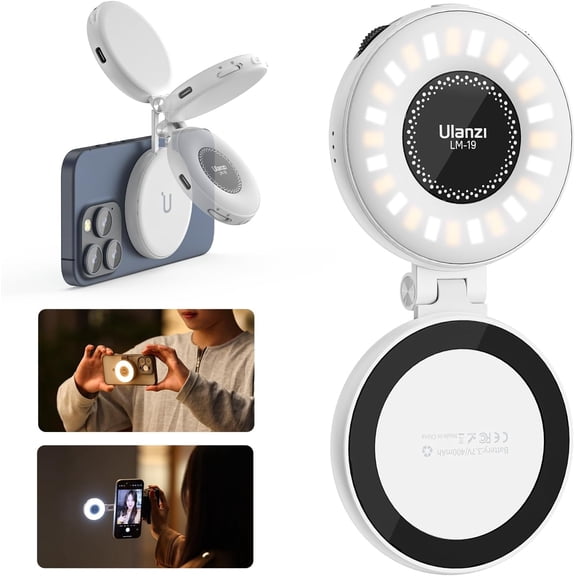 ULANZI White Magnetic Selfie Light,LED Fill Light Compatible with Magsafe,LED Selfie Ring Light for Phones,for Photography/ Video Conference