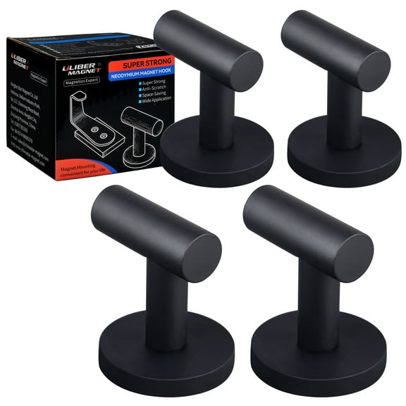ULIBERMAGNET Magnetic Hooks Heavy Duty,Strong Magnetic Coat Hooks for Hanging,Anti-Slip Rubber Coated Magnet Hooks for Door Wrenth Towel Kitchen Locker Classroom Cruise Cabins(4 Packs,Matte Black)
