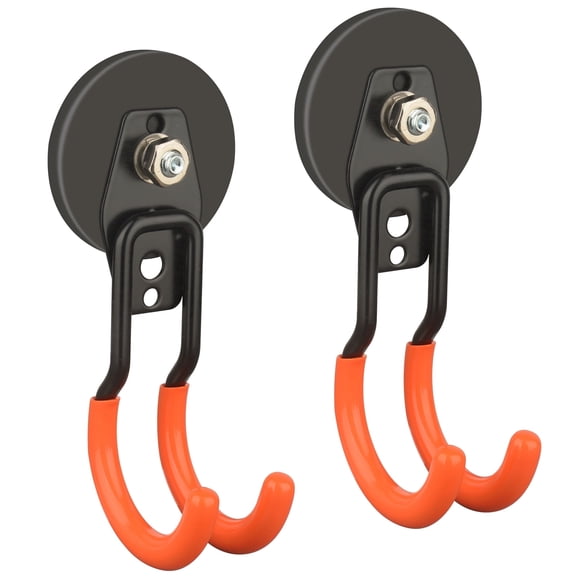 ULIBERMAGNET New Updated Garage Strong Magnetic Hooks, 2 Pack Heavy Duty Large J Hooks with Magnet, Anti-Slip Coating Magnet Hooks for Garden Tools, Ropes,Drill