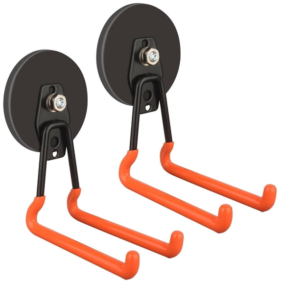 ULIBERMAGNET New Updated Strong Magnetic Hooks,2 Pack Heavy Duty Large Magnetic Hooks for Extension Cord, Cable, Hose, Power Cord,Rope,Drill,Jig Saw,Circular Saw,Garden Lawn Tools (Orange/3.46inch)