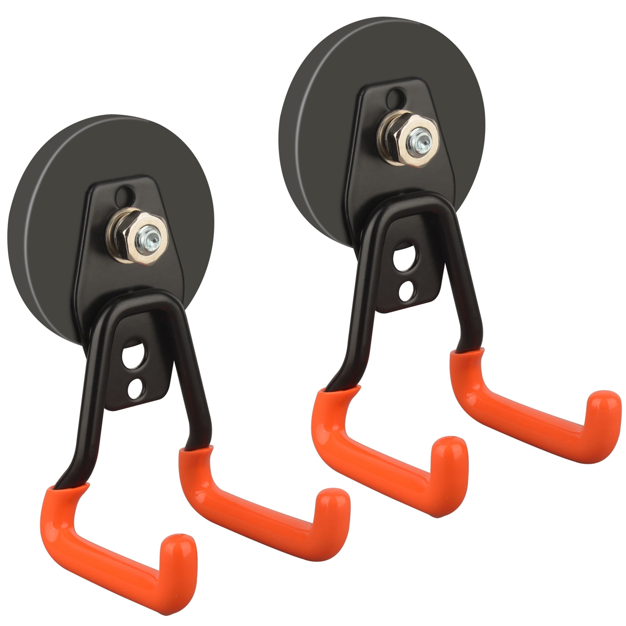 ULIBERMAGNET New Upgraded Heavy Duty Magnetic Garage Hooks,2 Pack Strong Large Magnet Hooks for Power Drill,Garden Tools,Hose,Pegboard,Garage, Workshop,Magnetic Storage Hook for Hanging(Orange)