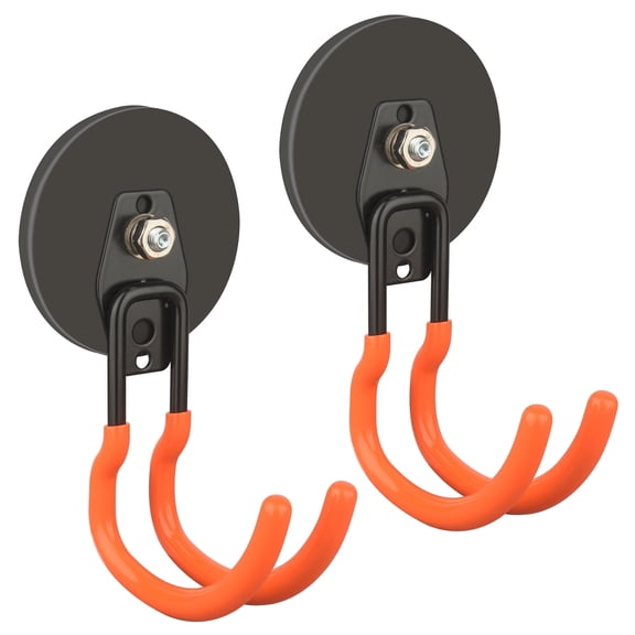 ULIBERMAGNET New Upgraded Ultra-Strong Magnetic Hooks,2 Pack Heavy Duty Ultimate Magnetic Hooks with 40LB Hold for Extension Cord, Hose, Rope, D-Handle Tools, Garden Tools (Orange/3.46inch)