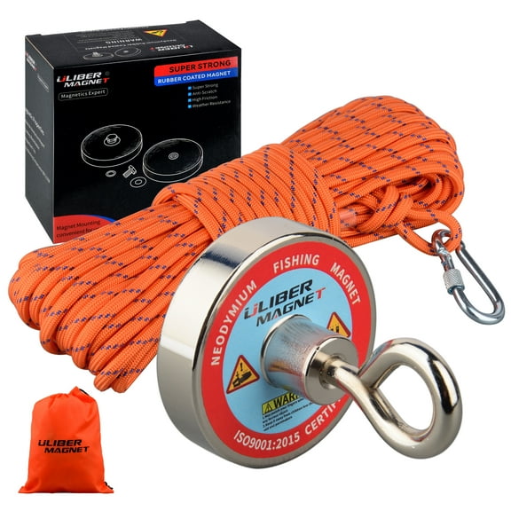 ULIBERMAGNET Powerful 220LB Neodymium Magnets with 10m Nylon Rope and Non-Slip Gloves for Magnetic Fishing, Recycling, Treasure Hunting in River, Lake