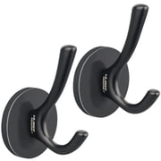 ULIBERMAGNET Strong Magnetic Double Hooks, 2 Pack Heavy Duty Sturdy Coat Magnetic Hooks, Rubber Magnets Large Hooks for Coat Robe Towel Key Hat Black