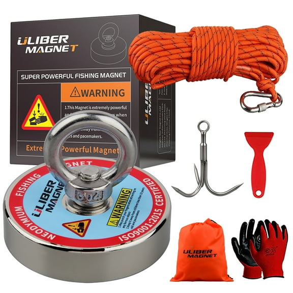 ULIBERMAGNET Ultra-Powerful Fishing Magnets 700LBS Pulling Force, N52 Neodymium Retrieval Fishing Magnets Diameter 75mm with Preferred Rope & Gloves Perfect Suitable Salvage, Treasure and Retrieving